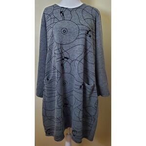 Vasna Gray Sweater Dress Abstract Pockets Large Knee Length‎ Long Sleeve
